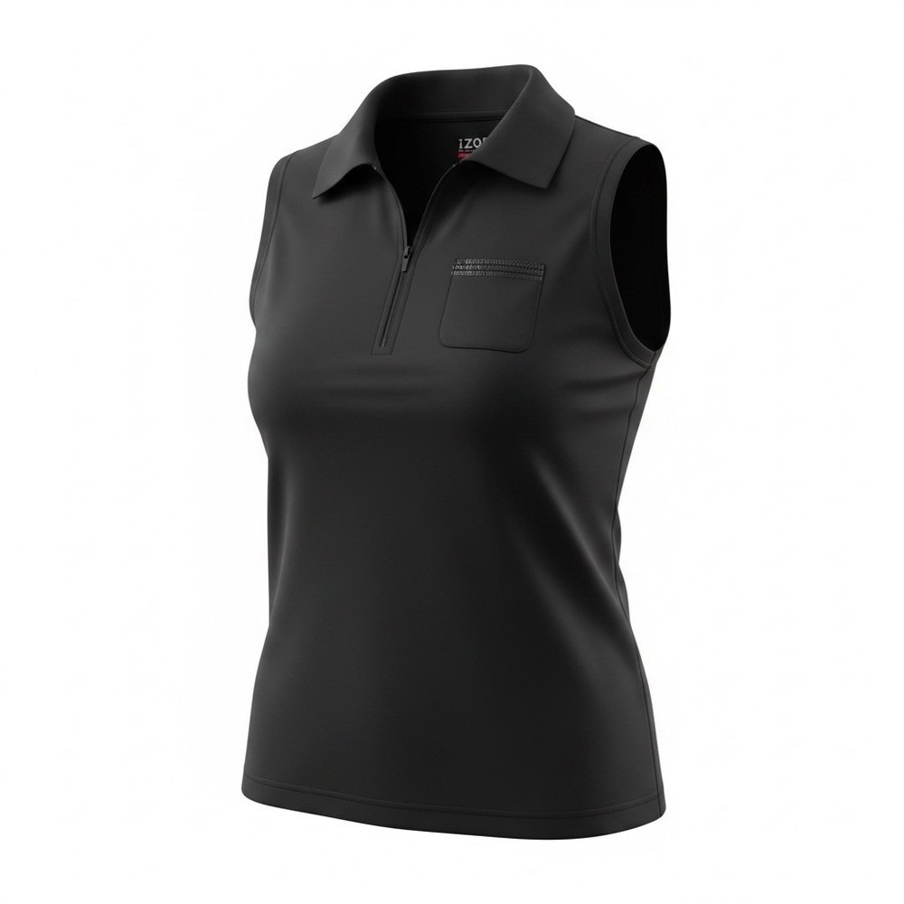 IZOD Womens M Black Sleeveless Sequin Golf Polo Shirt Cool-FX Performance